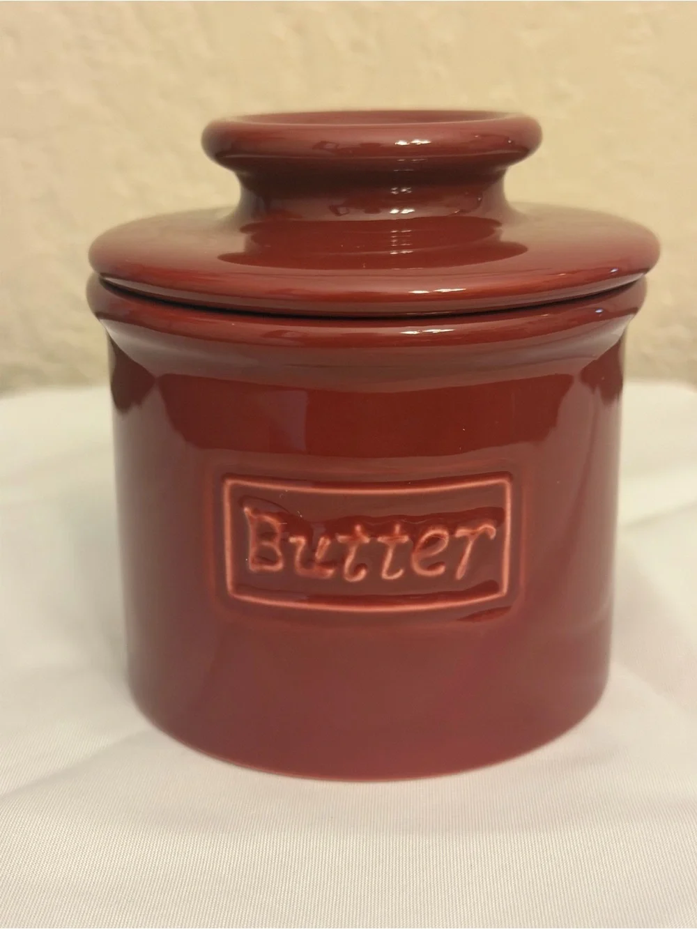 L. Tremain Beurre French Ceramic Butter Bell Crock Burgundy Red NWOT Unused